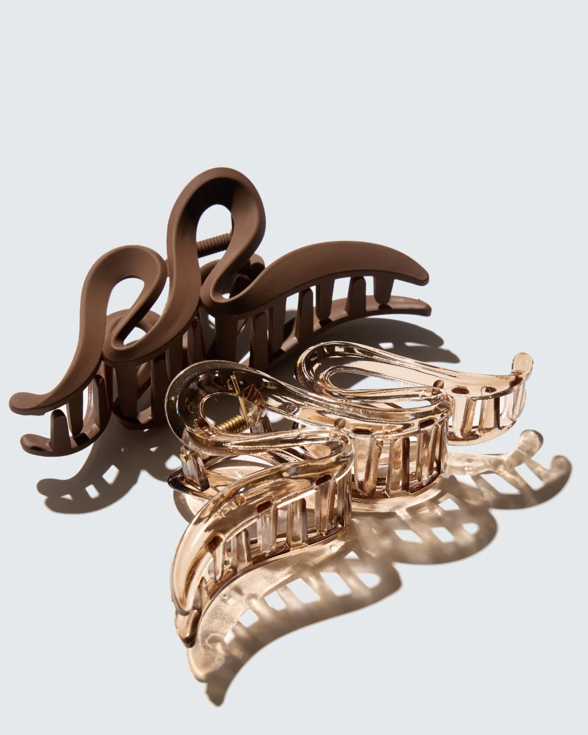 Large Claw Hair Clips, Wave, 2-pack, Koffie/Transparant