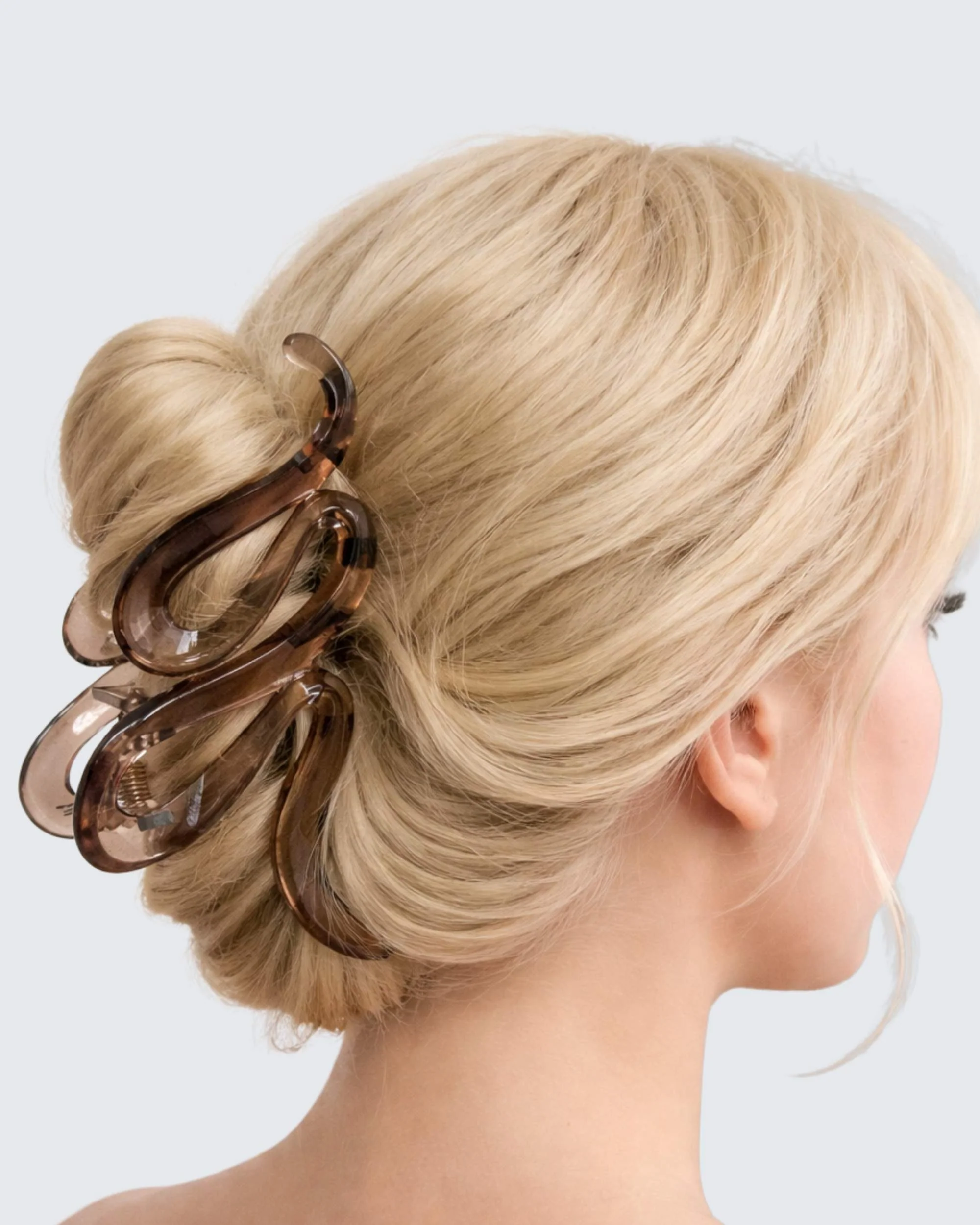 Large Claw Hair Clips, Wave, 2-pack, Koffie/Transparant - Image 2