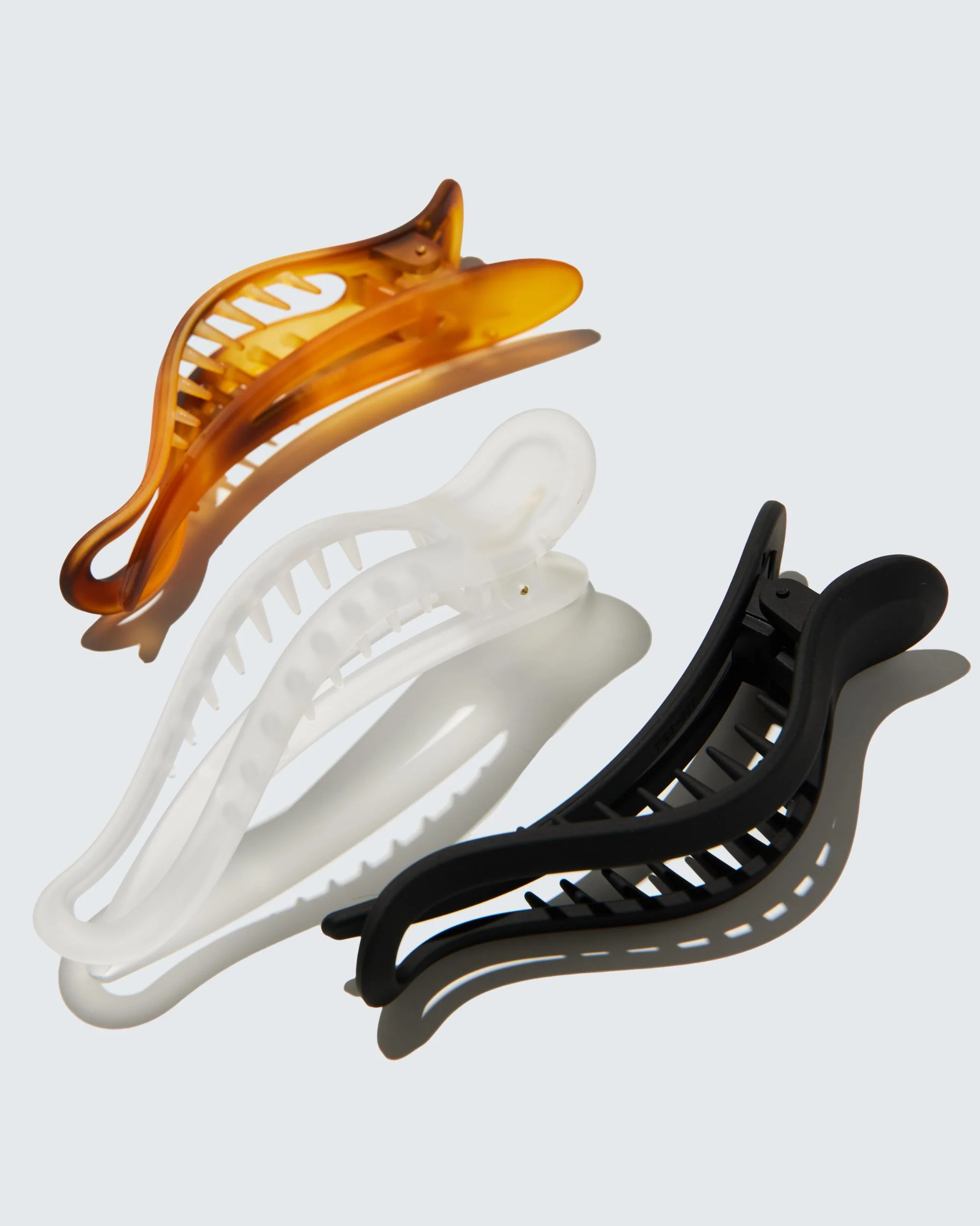 Small Flat Claw Hair Clips, 3-Pack, Amber/Zwart/Ivoor