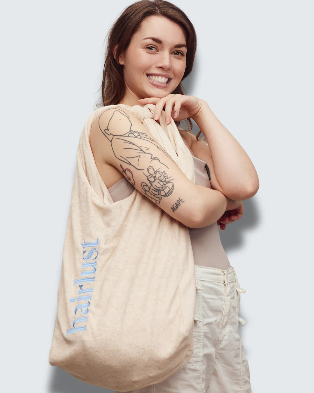 Terry Logo Tote Bag, Beige - Image 3